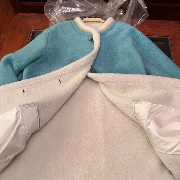 NEW Denim & Company Large Winter Coat Jacket 2 Pockets Fuzzy Button Turquose - Picture 5 of 15